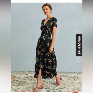 Rihoas The Black V Neck Floral Short Sleeve Maxi Dress